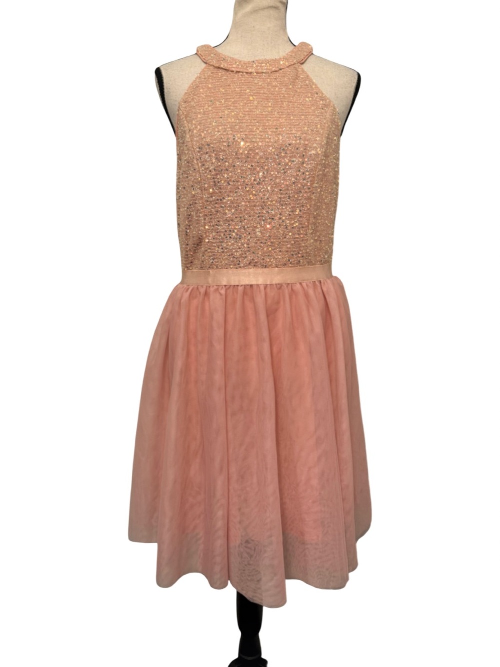 NWT Dressystar Women’s M Blush Pink Sequin Tulle Prom Cocktail Dress